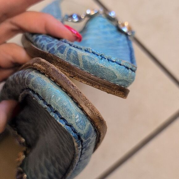 Stuart Weitzman Jeweled Blue Snakeskin Mules Open Back Slides Loafer Size 10 - Picture 8 of 10